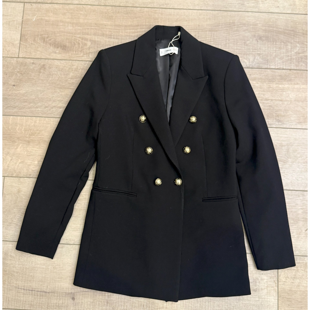 NEW MANGO MNG BLACK DOUBLE BREASTED GOLD BUTTONS SUIT BLAZER JACKET SZ M - Picture 2 of 11